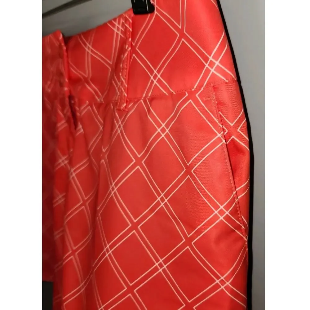 Adidas Golf Shorts Womens 6 Red Orange Geometry Mid Rise Light Weight Pockets